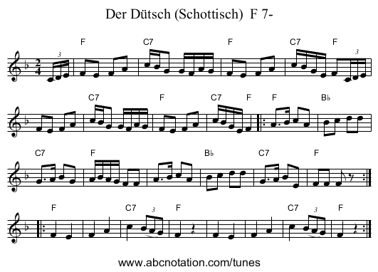 Der D&uuml;tsch (Schottisch)  F 7- - staff notation