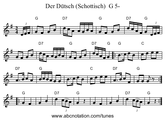 Der D&uuml;tsch (Schottisch)  G 5- - staff notation