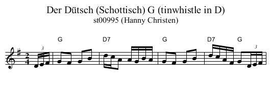 Der D&uuml;tsch (Schottisch) G (tinwhistle in D) - staff notation