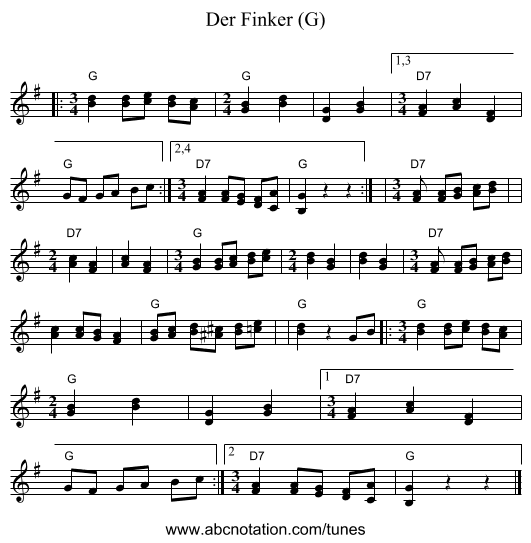Der Finker (G) - staff notation