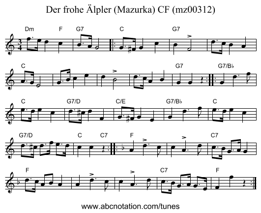 Der frohe &Auml;lpler (Mazurka) CF (mz00312) - staff notation