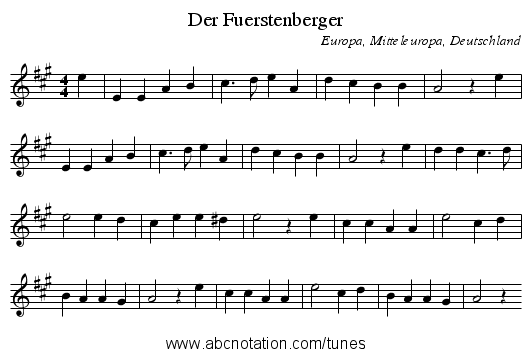 Der Fuerstenberger - staff notation