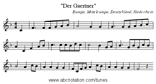 Der Gaertner - staff notation