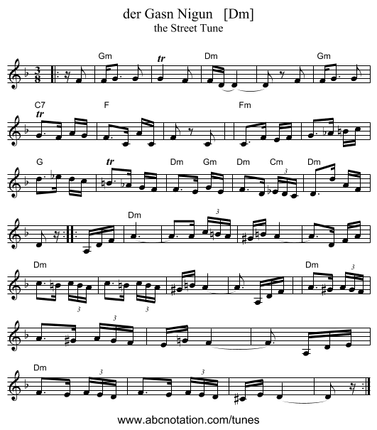 der Gasn Nigun   [Dm] - staff notation