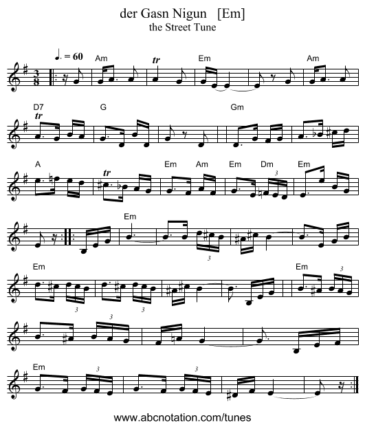 der Gasn Nigun   [Em] - staff notation