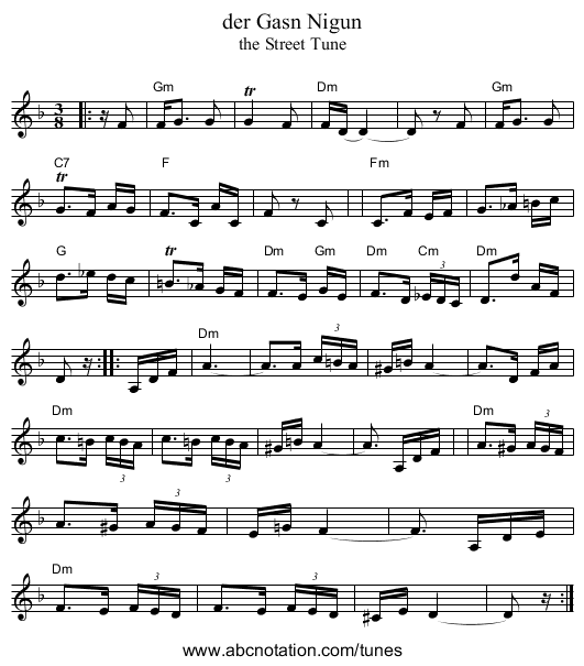 der Gasn Nigun - staff notation