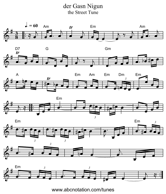 der Gasn Nigun - staff notation