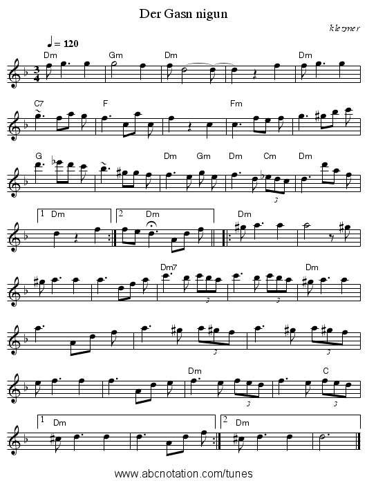 Der Gasn nigun - staff notation