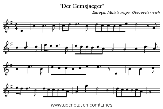 Der Gemsjaeger - staff notation