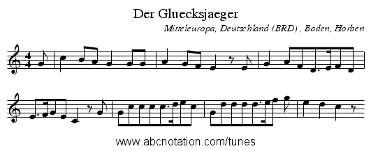 Der Gluecksjaeger - staff notation