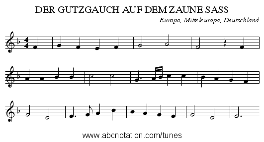DER GUTZGAUCH AUF DEM ZAUNE SASS - staff notation