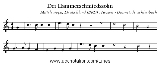 Der Hammerschmiedssohn - staff notation