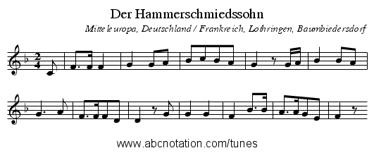 Der Hammerschmiedssohn - staff notation