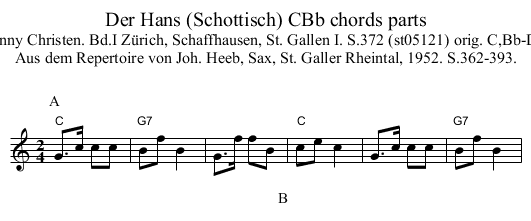 Der Hans (Schottisch) CBb chords parts - staff notation