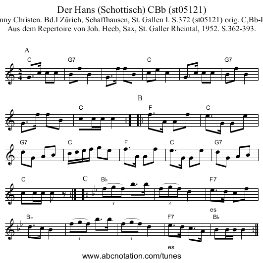 Der Hans (Schottisch) CBb (st05121) - staff notation