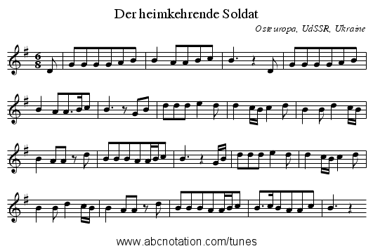 Der heimkehrende Soldat - staff notation