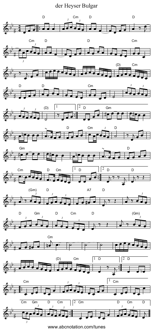 der Heyser Bulgar - staff notation