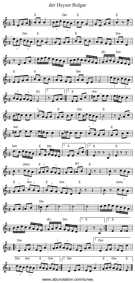 der Heyser Bulgar - staff notation