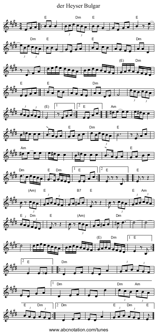 der Heyser Bulgar - staff notation