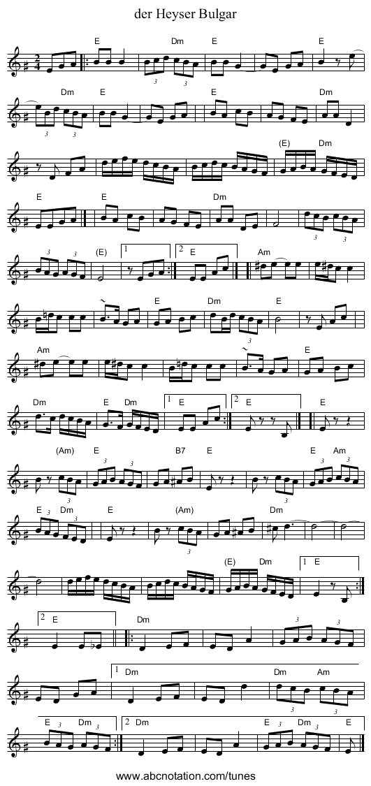 der Heyser Bulgar - staff notation