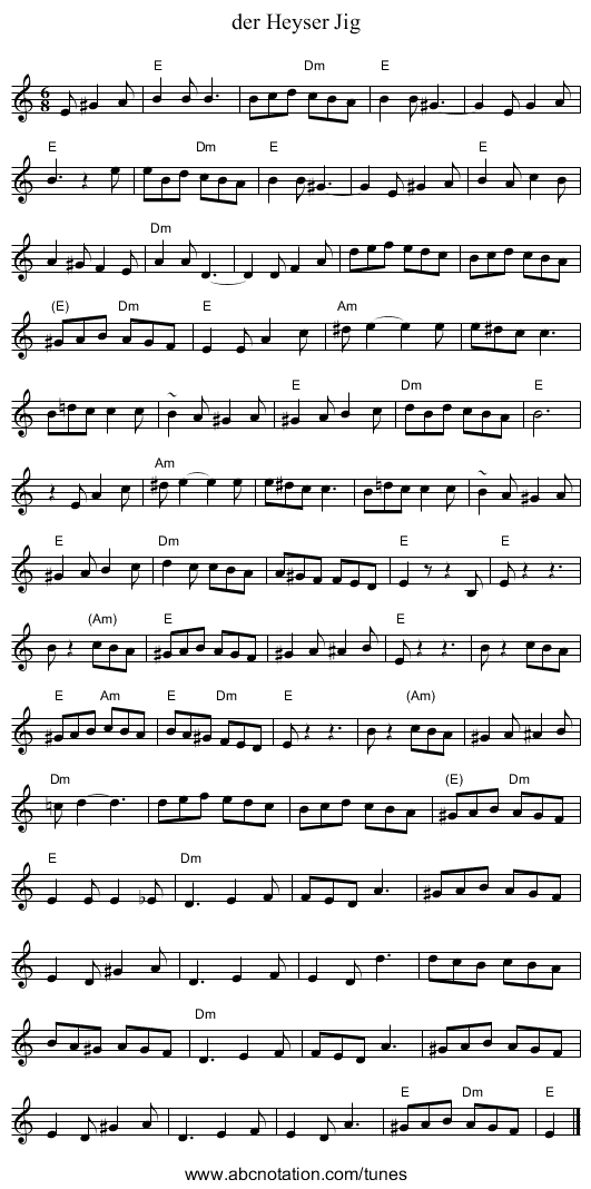 der Heyser Jig - staff notation