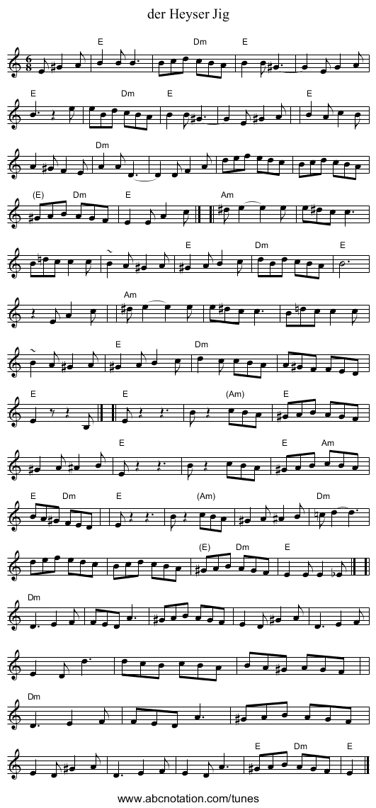 der Heyser Jig - staff notation