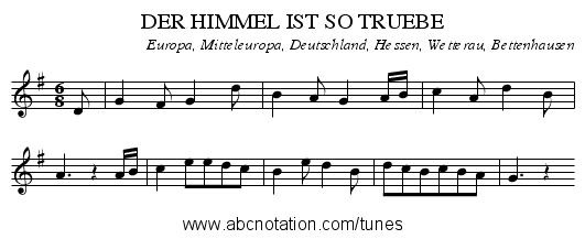 DER HIMMEL IST SO TRUEBE - staff notation