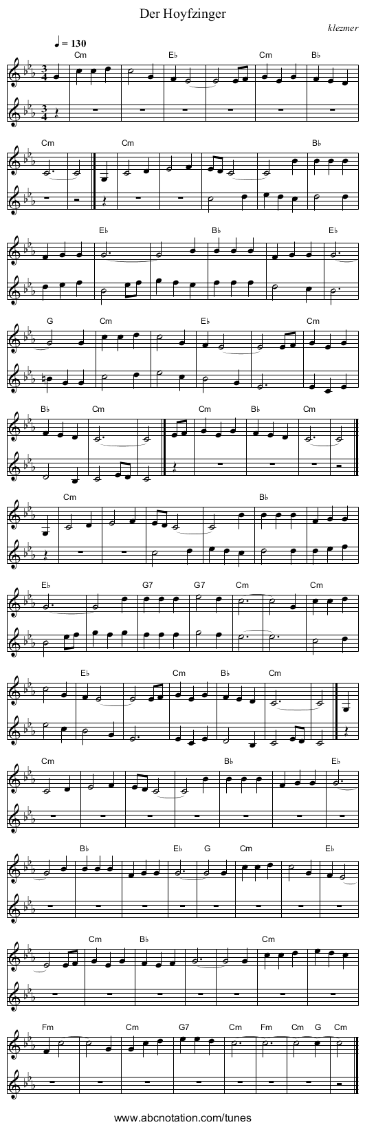 Der Hoyfzinger - staff notation