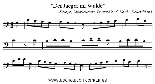 Der Jaeger im Walde - staff notation