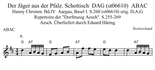 Der Jäger aus der Pfalz. Schottisch  DAG (st06610)  ABAC - staff notation