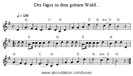 Der Jäger in dem grünen Wald... - staff notation