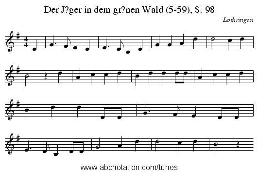 Der J?ger in dem gr?nen Wald (5-59), S. 98 - staff notation
