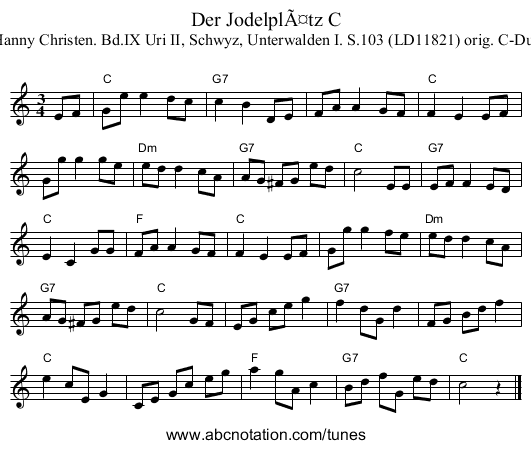 Der JodelplÃ¤tz C - staff notation