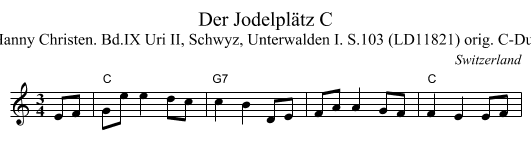 Der Jodelpl&auml;tz C - staff notation