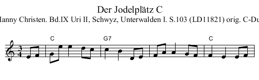 Der Jodelpl&auml;tz C - staff notation