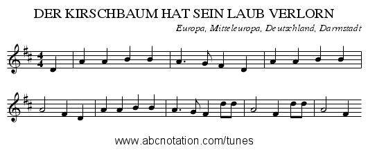 DER KIRSCHBAUM HAT SEIN LAUB VERLORN - staff notation