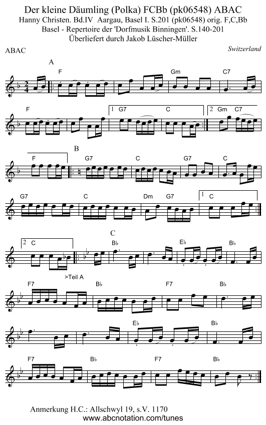 Der kleine Däumling (Polka) FCBb (pk06548) ABAC - staff notation