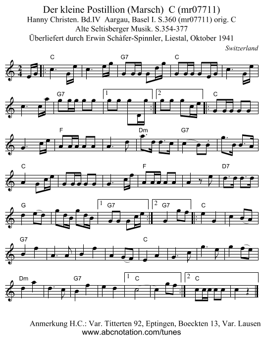 Der kleine Postillion (Marsch) C (mr07711) - staff notation