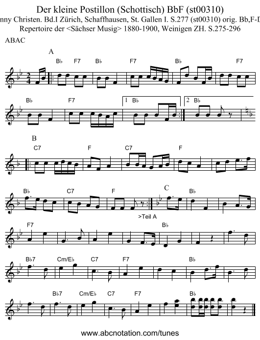 Der kleine Postillon (Schottisch) BbF (st00310) - staff notation