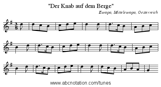 Der Knab auf dem Berge - staff notation