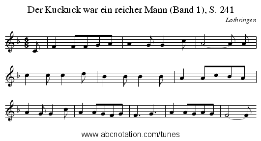 Der Kuckuck war ein reicher Mann (Band 1), S. 241 - staff notation
