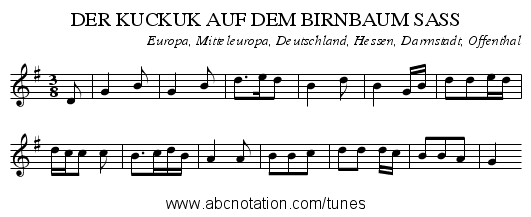 DER KUCKUK AUF DEM BIRNBAUM SASS - staff notation