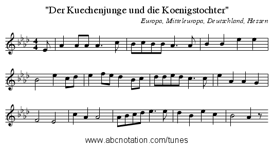 Der Kuechenjunge und die Koenigstochter - staff notation