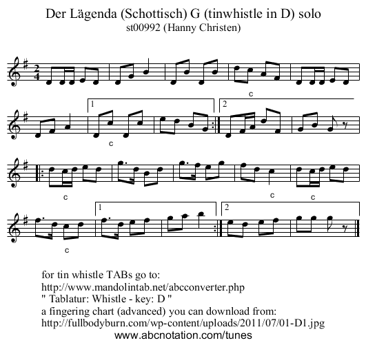 Der Lägenda (Schottisch) G (tinwhistle in D) solo - staff notation