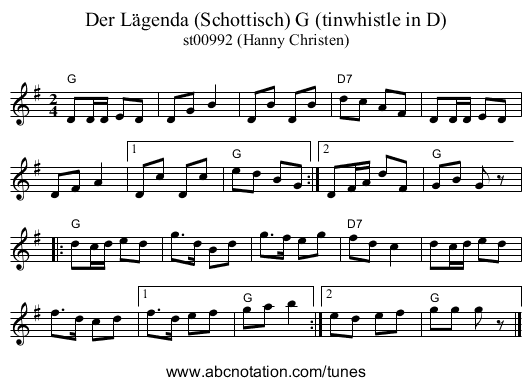 Der Lägenda (Schottisch) G (tinwhistle in D) - staff notation