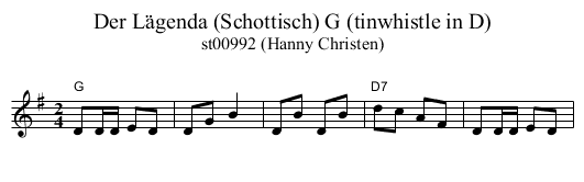 Der L&auml;genda (Schottisch) G (tinwhistle in D) - staff notation