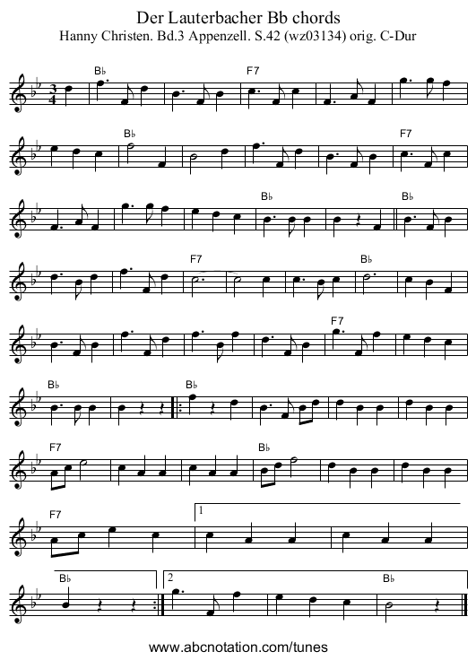 Der Lauterbacher Bb chords - staff notation