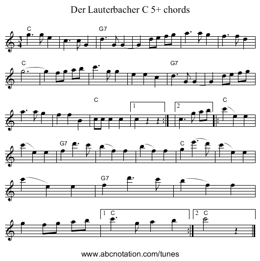 Der Lauterbacher C 5+ chords - staff notation