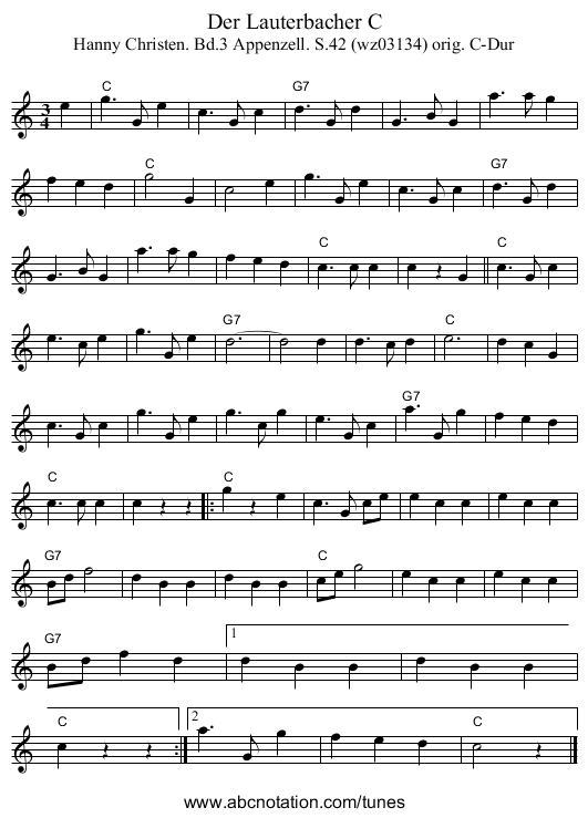 Der Lauterbacher C - staff notation