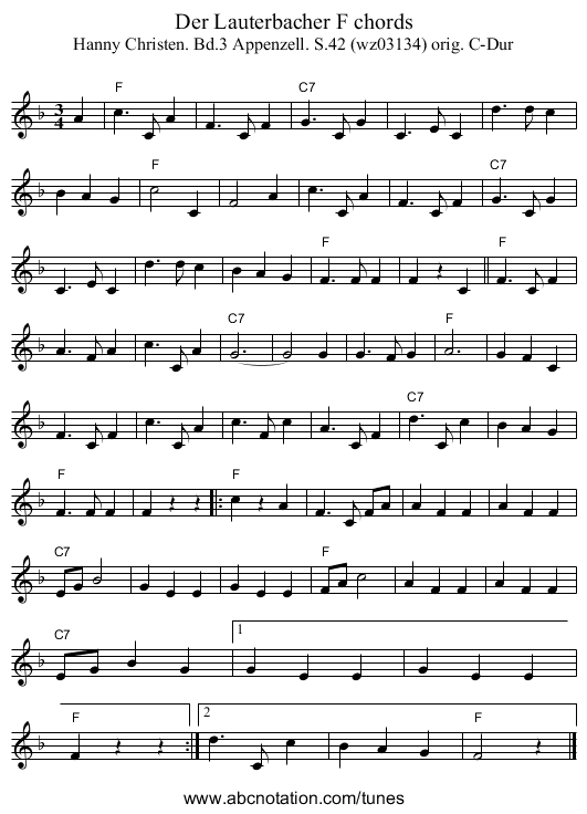Der Lauterbacher F chords - staff notation